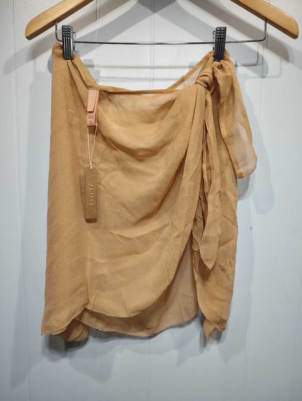 SKIMS Crinkle Silk Wrap Skirt NWT Plus Size 4X Ochre Chiffon Cover Up Sarong